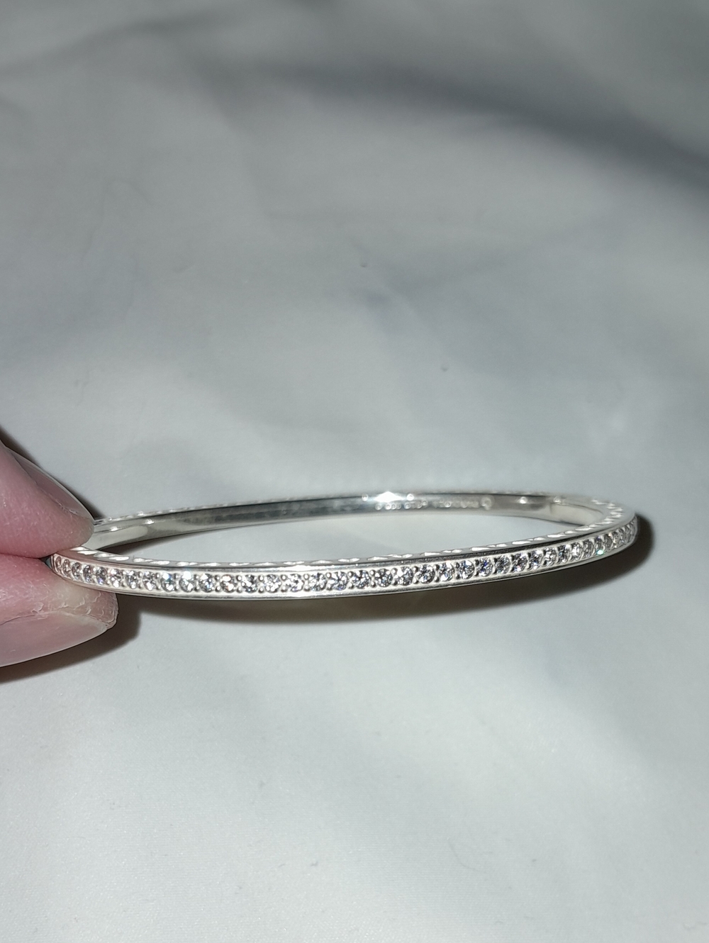 Pandora Silver Crystal And Turquoise Pavé Bangle Bracelet